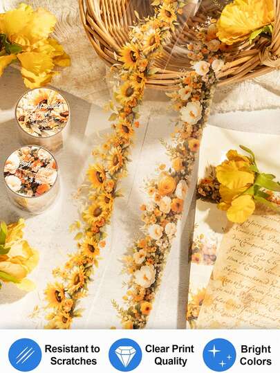 2m Herbstblumen PET Washi Tape, 4 Designs der Sonnenuntergang Blumen Schatten Serie, Landschaft, Scrapbooking, DIY Material, selbstklebend