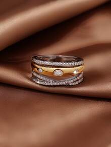 1pc Fashion Infinity Zirconia Crossover Design Ring, Gift For Mom, Women, Wedding, Anniversary, Party - Two-color - View 3