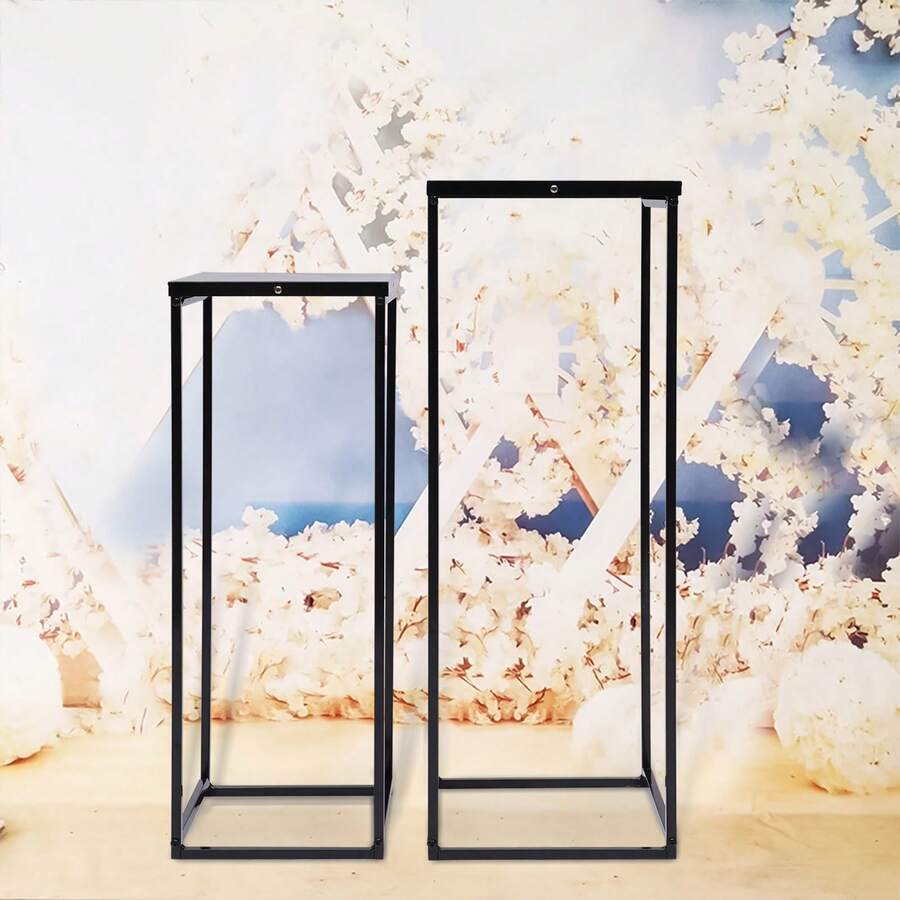 Bazargame 2pcs Black Metal Plant Stand Square Flower Holder Wedding Decor Rack Home Garden Display - Black - View 1