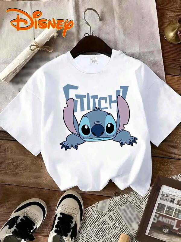 Disney Lying Down    Cartoon Pattern T-Shirt - Comfortable And Casual Short Sleeve Round Neck T-Shirt - Summer Fashion Carefully Designed Pattern