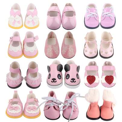 MSYO 1 par de zapatos de 14 pulgadas para muñeca bebé reborn en color rosa, zapatos con lazo, zapatos con cordones, botas, bailarinas, zapatos con forma de corazón, zapatos de verano elegantes y lindos para muñecas, accesorios de juguete para niños y niñas, regalos de Halloween, Navidad, relleno de calcetines navideños, fiestas festivas, decoración del hogar, coleccionables