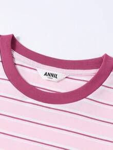 Annil Children's Clothing, Girls, Middle-Aged And Young Children, Teenagers, Round-Neck Long-Sleeved Knitted Sweaters, Sweet And Cool Cut Short Striped T-Shirts, Autumn