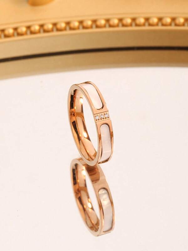 1 pieza Anillo de mujer de acero inoxidable de 5 mm de ancho, banda de boda cuadrada pequeña simple de esmalte con circonita cúbica, regalo de joyería ideal para novia, esposa, madre