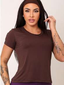 Baby Look Dry Fit Feminina - Marrom - Visão 3