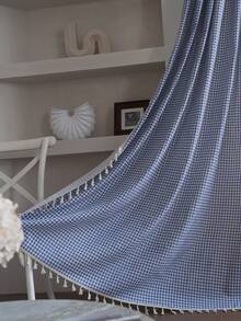 Bubaba 1 Rèm cửa họa tiết kẻ caro xanh, kiểu dáng đơn giản, dễ thương, màu be, rèm che nắng, thích hợp cho phòng trẻ em, phòng ăn, phòng ngủ khách sạn, tiệc tùng ngày lễ, phong cách Boho - Màu xanh lam - Xem 11