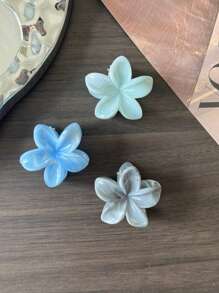 3pcs/6pcs Set Summer Marble Pattern Glossy Pink Daisy Flower Sweet Cute Small Hair Claw Bangs Clip Ponytail Holder Hair Accessories