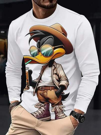 3D Men's Casual Long Sleeve Shirt, Fashionable Cartoon Print, Multi-Functional Design, Suitable For Outdoor Sports And Casual Strolling, Lightweight And Breathable