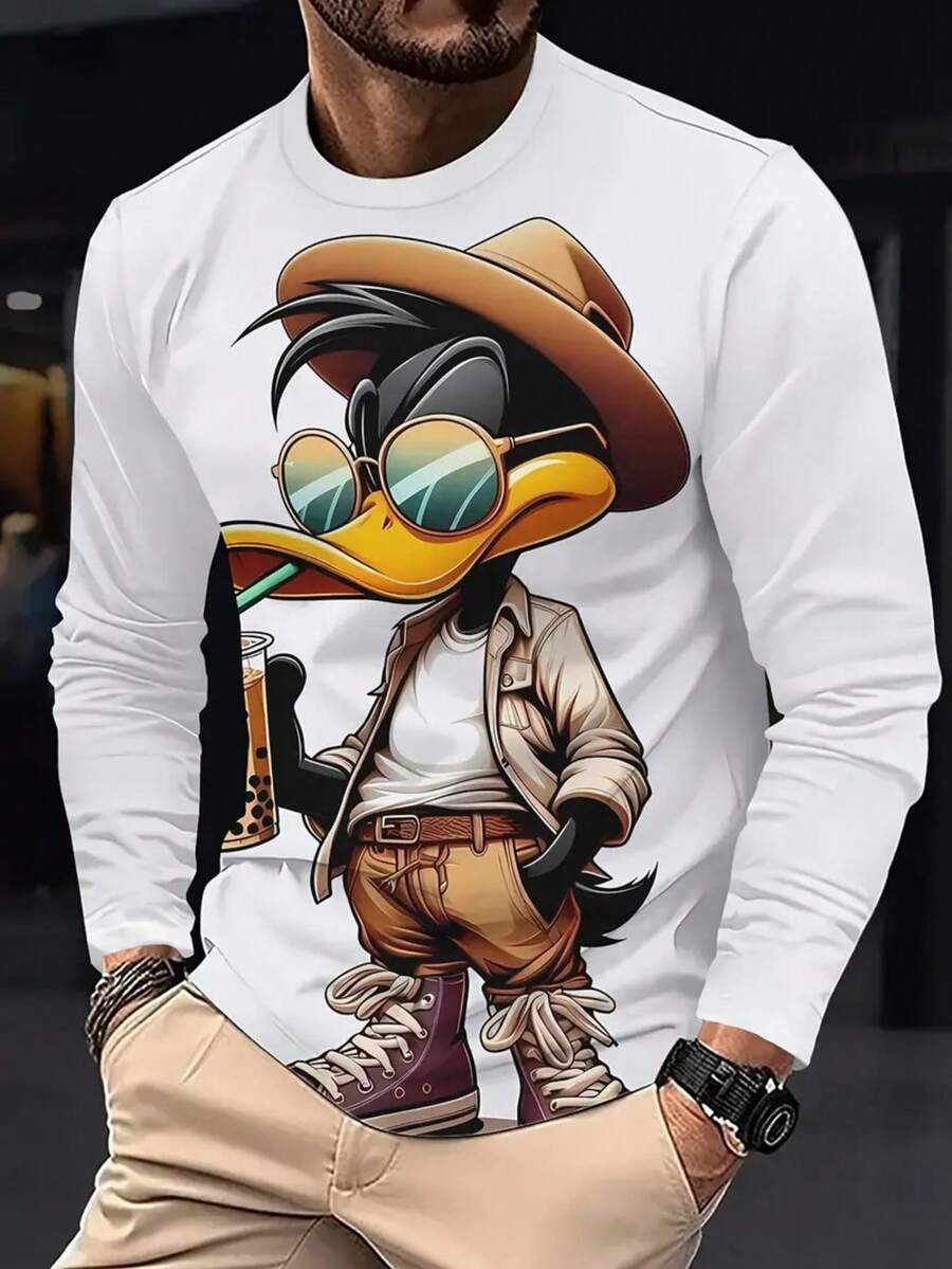 Camicia casual a maniche lunghe da uomo 3D, con stampa di cartoni animati alla moda, design multifunzionale, adatta per sport all'aperto e passeggiate casual, leggera e traspirante