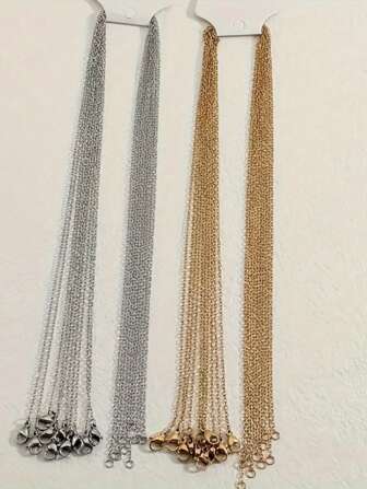 100/50/10 piezas de cadenas de acero inoxidable de 45/50 cm en color oro y plata, cadenas planas en forma de O, cadenas cruzadas, collares chapados en plata y oro, accesorios DIY, directa de fábrica