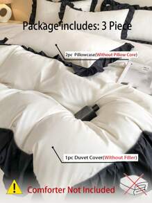 1 Duvet Cover + 2 Pillowcases 3 Pieces Set, White & Black Ruffled Soft & Comfortable, Suitable For Bedroom & Guest Room, Machine Washable, All Season - Black and White - View 4