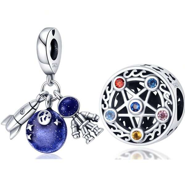 1Count 925 Sterling Silver DIY Pendant, Six-Pointed Star Guarding Good Luck, Astronaut Exploration Galaxy Pendant, Popular Choice: Six-Pointed Star Blessing, Astronaut Dream DIY Pendant, Holiday Gift Amulet To Ward Off Evil Spirits