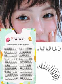 100片/套 韩国女团偶像假睫毛，C型卷翘，分段式自然卡通眼妆，保湿效果，透明睫毛梗，单根假睫毛，适合日常妆容，可在家DIY嫁接睫毛，柔软易用 - 黑色 - 查看 2