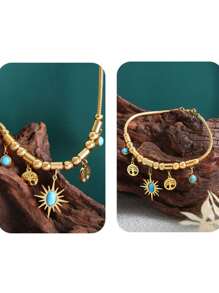 1 bucată de colier tip choker cu pandantiv rotund gol, din oțel inoxidabil, luxos și la modă, în formă de stea aurie, potrivit pentru plajă, cadouri de zi cu zi, petreceri și adunări, atât pentru bărbați, cât și pentru femei.