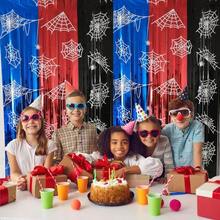 Spider Web Birthday Decorations 2 Pack Spider Party Supplies 3.3x6.6ft Red Blue And Black Spidey Tinsel Foil Fringe Curtains Backdrop Red And Blue Streamers Spider Theme Party Decorations - BlueRedandBlack - View 5