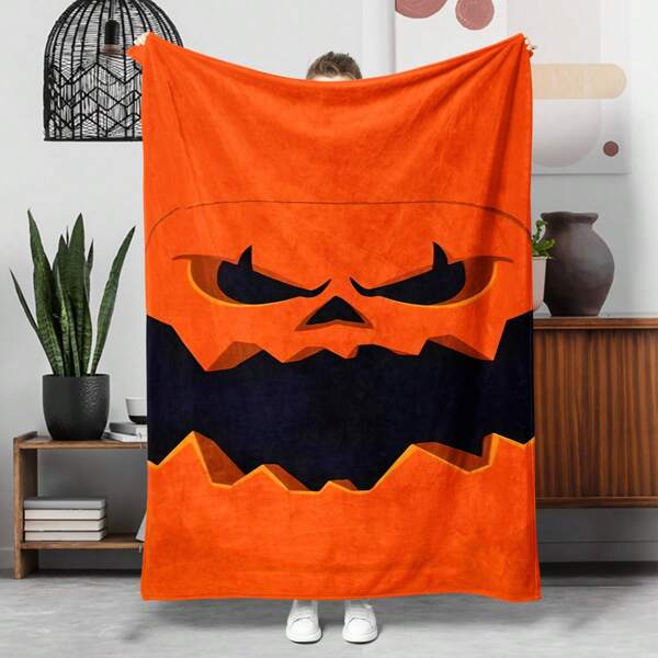 1pc Halloween Monster Fleece Blanket - Pumpkin, Vampire, Zombie Themed Blanket, Suitable For Halloween Gift Blanket, For Sofa, Living Room Nap, Outdoor Camping, Travel Throw