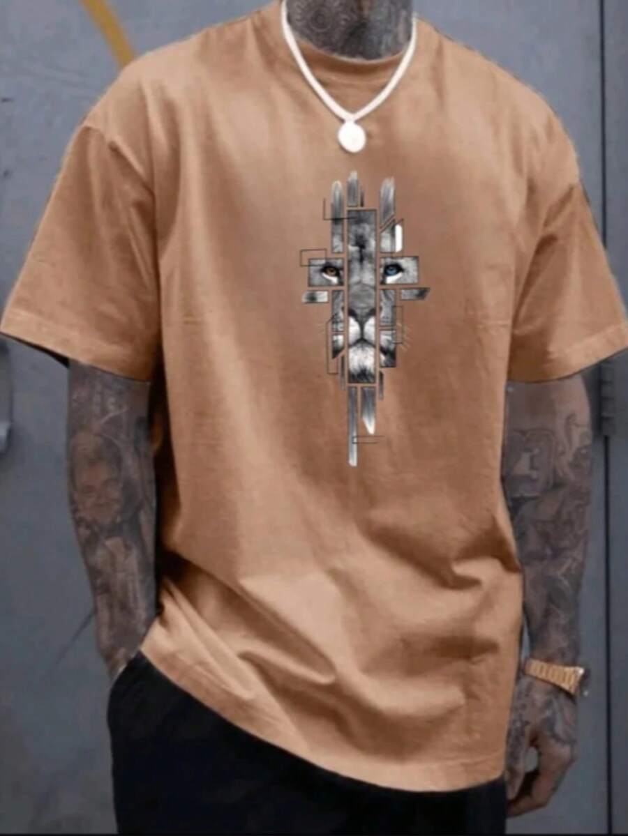 Camiseta Estampa Cristã LEÃO 3D Camisa Unissex Estilo e Conforto Algodão   Ajuste Regular