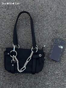 甜美酷炫辣妹金属链条装饰暗黑哥特风B2Y风朋克复古腋下单肩包