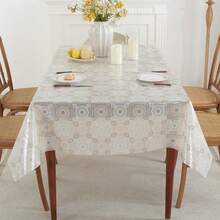 AIRCOWRIE Waterproof Vinyl Tablecloth, Heavy Duty Oil-Proof Spill-Proof Plastic Tablecloth, Wipe Clean PVC Tablecloth, Suitable For Indoor And Outdoor Use In Spring (53.93x102in, Rectangle) - Beige - View 13