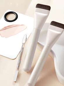 2pcs Ultra-Thin Foundation Brushes, Lightweight Face Contour Brush, Flat Face Mask Brush, Mixed Foundation Cream Makeup Brushes, Silver Foundation Brush, Makeup Brushes For Liquid Foundation, Ultra-Thin Foundation Brush, Face Contour Brush, Flat Contour Brush, Mixed Cream Brush For Makeup