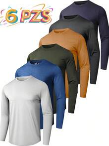 Paquete de 6/12 camisetas de manga larga para hombre Playera tipo Henley manga larga para hombre color negro casual y cómoda | playera negra hombre, playera manga larga hombre, playera henley hombre, camiseta negra casual, ropa básica hombre, playera cuello redondo con botones, moda masculina casual, playera algodón hombre, camiseta larga hombre, playera básica negra., secado rápido, absorbe la humedad, atléticas, correr, gimnasio, entrenamiento - 6 piezas - Ver 3