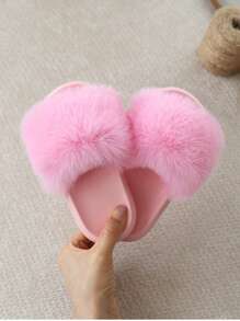 Kids Fashionable Versatile Cute Plush Indoor Slippers, Soft Bottom Slippers For All Seasons - Pink - View 5
