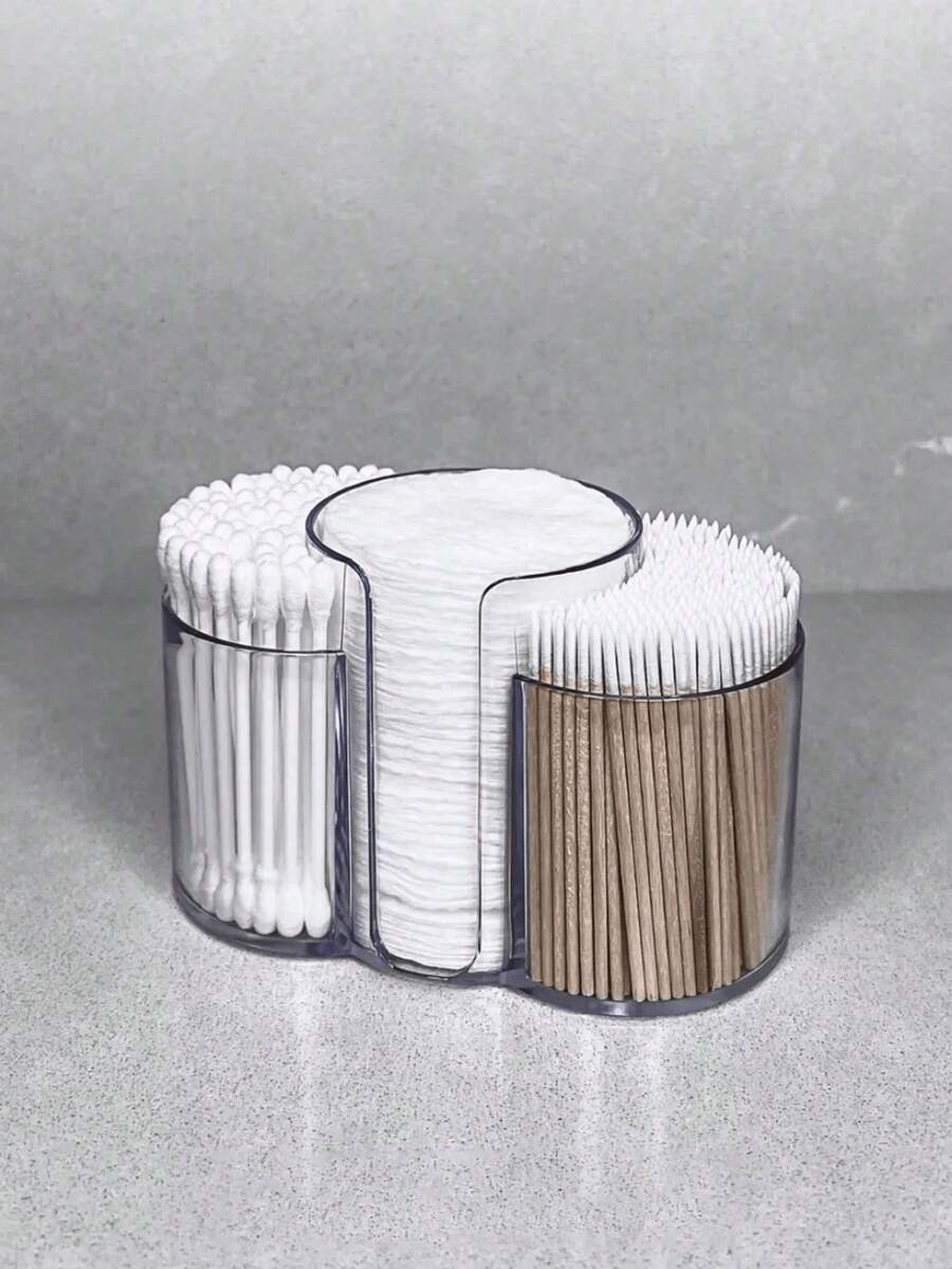 1 szt. Przezroczysty dozownik na waciki, 3-częściowy pojemnik łazienkowy na waciki i podkładki do makijażu, organizer na toaletkę na waciki, podkładki, nić dentystyczną, pudełko na biżuterię, saszetka, uchwyt na pędzle do makijażu, uchwyt na pędzle, organizer na perfumy, torebka saszetka, prezenty dla kobiet, prezenty świąteczne, pomysły na prezenty dla kobiet