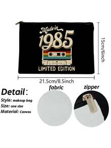 Bolsa de maquillaje con diseño de cinta de casete retro de 1985 - Neceser vintage con cremallera, plegable y ligero organizador de cosméticos de viaje, diseño minimalista lavable a máquina para regalo de despedida de soltera, dama de honor, cumpleaños, idea de regalo, decoración nostálgica, cierre de cremallera resistente, regalo de Navidad - Multicolor - Ver 2
