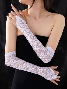 1 Pair Women's Lace Pattern Elegant & Versatile Fingerless Gloves - Multicolor - View 3