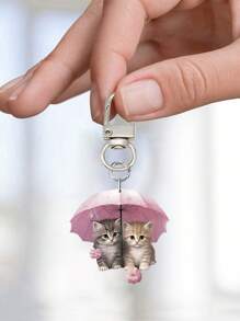 1个可爱猫咪亚克力钥匙扣 - 防止钥匙丢失 - 卡通动物挂件，带扣，时尚背包配件和礼品创意，猫咪挂件，猫咪钥匙扣，PVC材质，双面印刷，图像清晰，色彩鲜艳，带扣 - 适用于各种包型，方包，单肩包 - 彩色 - 查看 5