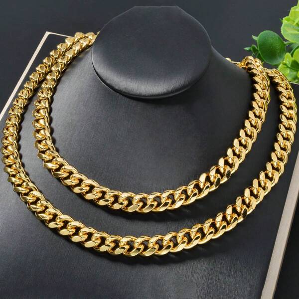1 pieza Lujoso y elegante collar de cadena cubana chapado en oro de 18K para hombres de estilo hip-hop y callejero, diseño clásico de pareja, adecuado para fiestas diarias, regalos de cumpleaños, regalos para novio, joyería para todas las temporadas