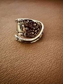 1 件全新设计金属雕花花朵开口戒指 - 銀色 - 查看 7