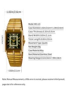 1pc Fashionable Casual Square Quartz Watch For Men - Gold - View 6