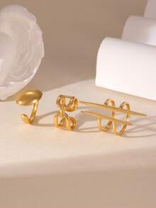 GEREIT 3件套18K不锈钢不对称镂空水滴形戒指，适合女性日常佩戴，母亲节礼物 - 金色 - 查看 2