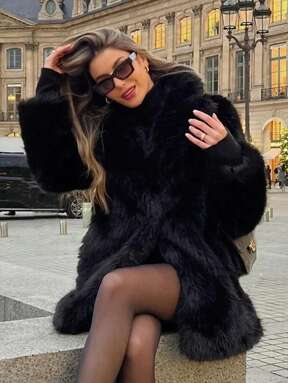 Cappotto in finta pelliccia vintage da donna, stile oversize, con collo, manica lunga, casual, spesso e caldo per l'inverno