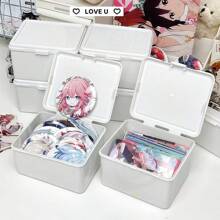 白色翻盖收纳盒 - 桌面防尘卡片和文具收纳盒 | 保持桌面整洁，方便取用，坚固的纸板材质 - 必备的办公室/家居收纳盒