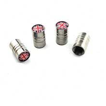 4 件英国国旗铝合金气门嘴盖 - 时尚黑色，带有英国国旗设计，适用于自行车、摩托车和汽车 - 适合 Mini Cooper、Countryman、R55、R56、R60、F55、F60、车辆配件 | 时尚气门嘴盖 | 铝合金盖、汽车轮胎气门嘴盖