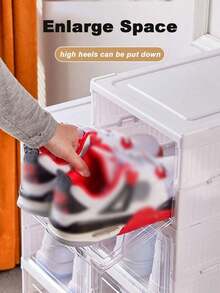 Modern Collapsible Shoe Organizer - 6 Layer Stackable Cabinet With Lid For Space-Efficient, Dust-Free,Storage,Thickened,Transparent Shoe Cabinet Storage Box, Home Simple Shoe Rack,Plastic Foldable Shoe Cabinet With Cover - 白色 - 查看 4