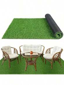 1pc High Quality Artificial Grass Turf, Thick Fake Grass Carpet, Outdoor Artificial Grass Rug, Realistic Indoor/Outdoor Lawn Mat, Made Of Plastic, Green Grass Decorative Floor Mat, Suitable For Outdoor Garden, Patio, Terrace Decor, Beach Essentials And Pool Games [Please Select The Size You Need] - Green - View 2