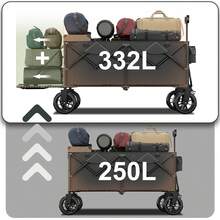 Carrito de jardín Gunji, carrito de mano plegable, carrito de compras, cochecito, capacidad máxima 332 L, capacidad de carga estática 200 KG, adecuado para acampar, playa, jardín, compras y muchas otras aplicaciones.