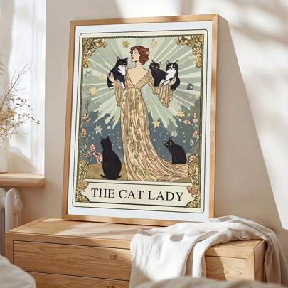 1 Gothic Victorian Tarot Card Poster - Woman With Black Cat, Waterproof Canvas Wall Art Print - Mystical Home Decor For Living Room, Bedroom, Bathroom, Office - Perfect Gift For Tarot Card Lovers, High-Quality Autumn Decoration Print