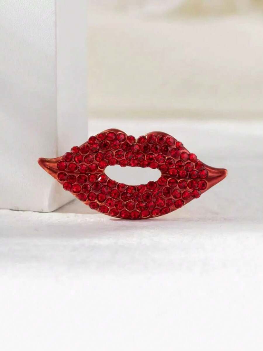 Wholesale Sexy Red Lip Brooch, Fashion Full Rhinestone Lip Decor Brooch Pin, Factory Direct Supply