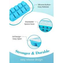 I Cube Tray With Lid And Bin, 4 Pack Easy Pop Out Silicone Is Cubes Trays For Freezer With Cover, Stackable Compact I Bucket Kits, For Soup, Food, Cocktail, Coffee - 綠色 - 查看 7