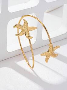 1pc Fashionable Casual Starfish Arm Cuff Bracelet, Beach Resort Accessory For Women - Gold - View 4
