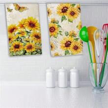 6pcs Kitchen Towels, Absorbent Dish Cloths, Decorative Tea Towels, Quick Dry Cleaning Rags, Reusable For Cooking Baking Housewarming (Yellow Sunflower)For Bathroom Kitchen Decor