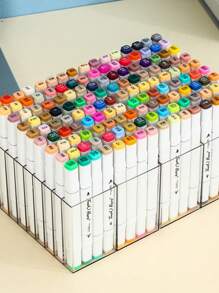 1 件美术马克笔收纳架，马克笔收纳盒桌面水彩笔隔层收纳架，简约风透明长方形收纳盒储物盒，可存放 72 支马克笔，适用于办公室/教室/学校/卧室/书桌，送回学校的礼物。