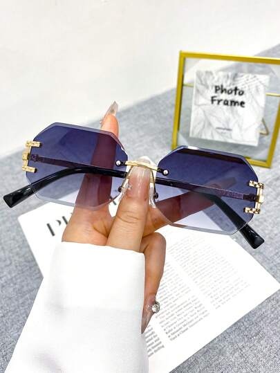 New Fashion Classic Rimless Square Metal Vintage Unisex Fashion Glasses, Suitable For Casual, Beach Party, Business, Daily Commute, Outdoor Travel, Stylish