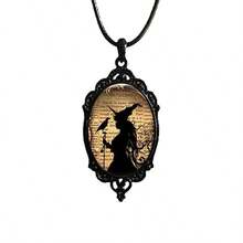 Collar con colgante de camafeo de bruja y cuervo, estilo gótico vintage con cuervo de cristal, collar gargantilla joyería mística de bruja, accesorio de regalo - como en la foto - Ver 1