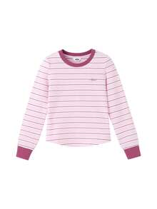 Annil Children's Clothing, Girls, Middle-Aged And Young Children, Teenagers, Round-Neck Long-Sleeved Knitted Sweaters, Sweet And Cool Cut Short Striped T-Shirts, Autumn