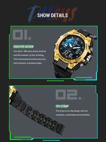 1pc New Fashion Dual Display Luminous Waterproof Men's & Teenager Outdoor Sports Electronic Watch - A - View 10