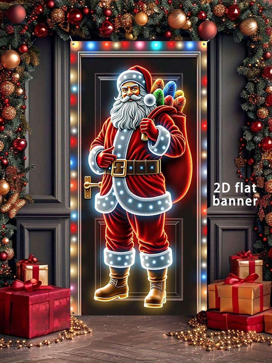 1 faixa de porta de Natal, design de Papai Noel, 35,4 pol. x 70,8 pol., material de poliéster, decoração de Natal, decoração de festa temática de Natal, decoração externa e interna, ideal para varanda, quintal, garagem e casa - Tipo A: 35,4 pol x 70,8 pol (90 cm x 180 cm) - Ver 1